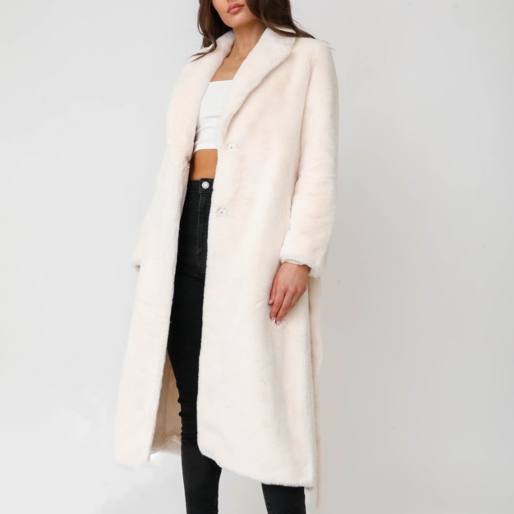 Elegant Cream Long Coat - Picture 4 of 5